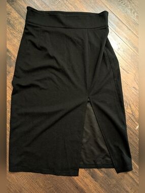 SHEIN Black Pencil Midi Skirt with Front Slit